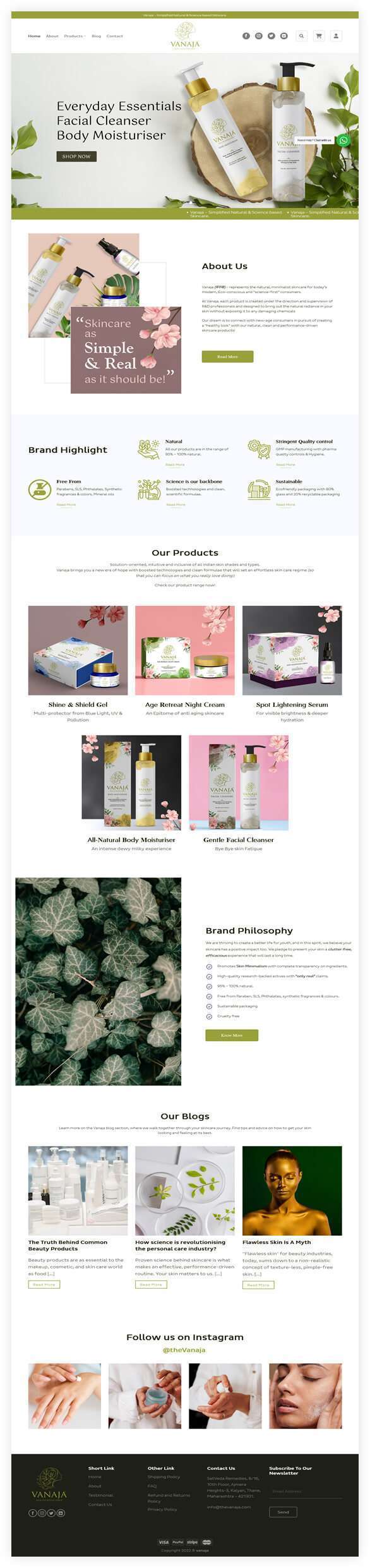 Ecommerce website for skin care brand