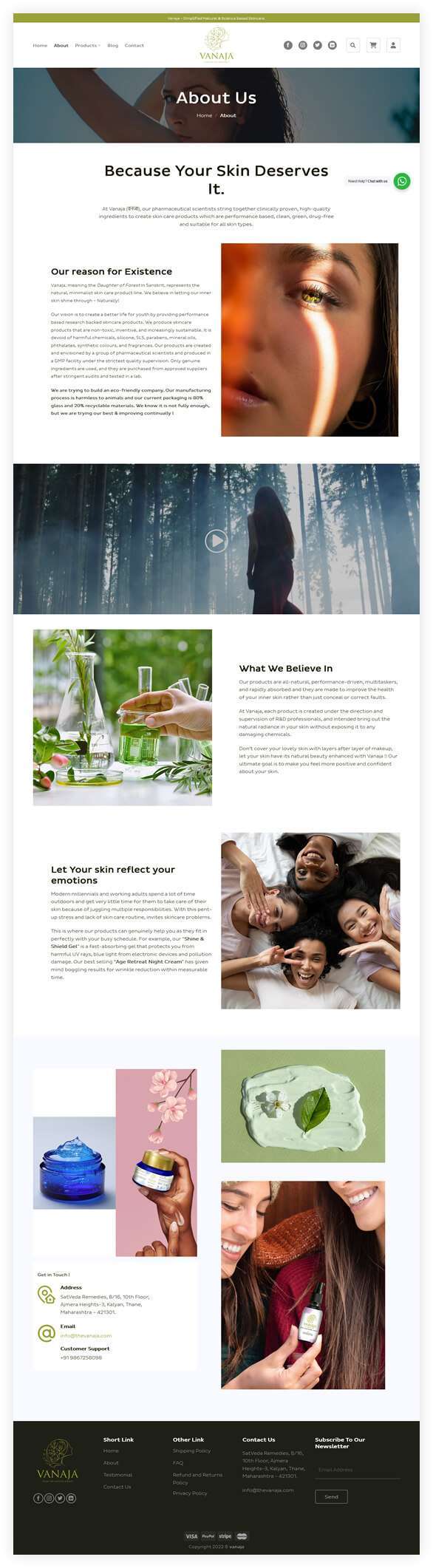 Ecommerce website for skin care brand