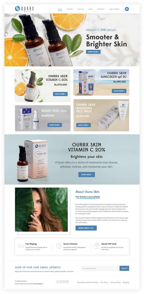 Ecommerce website for skin care manufacturing company