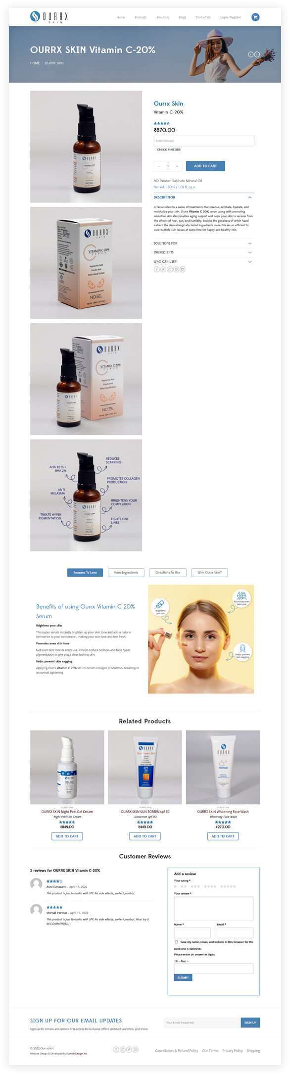 Ecommerce website for skin care manufacturing company